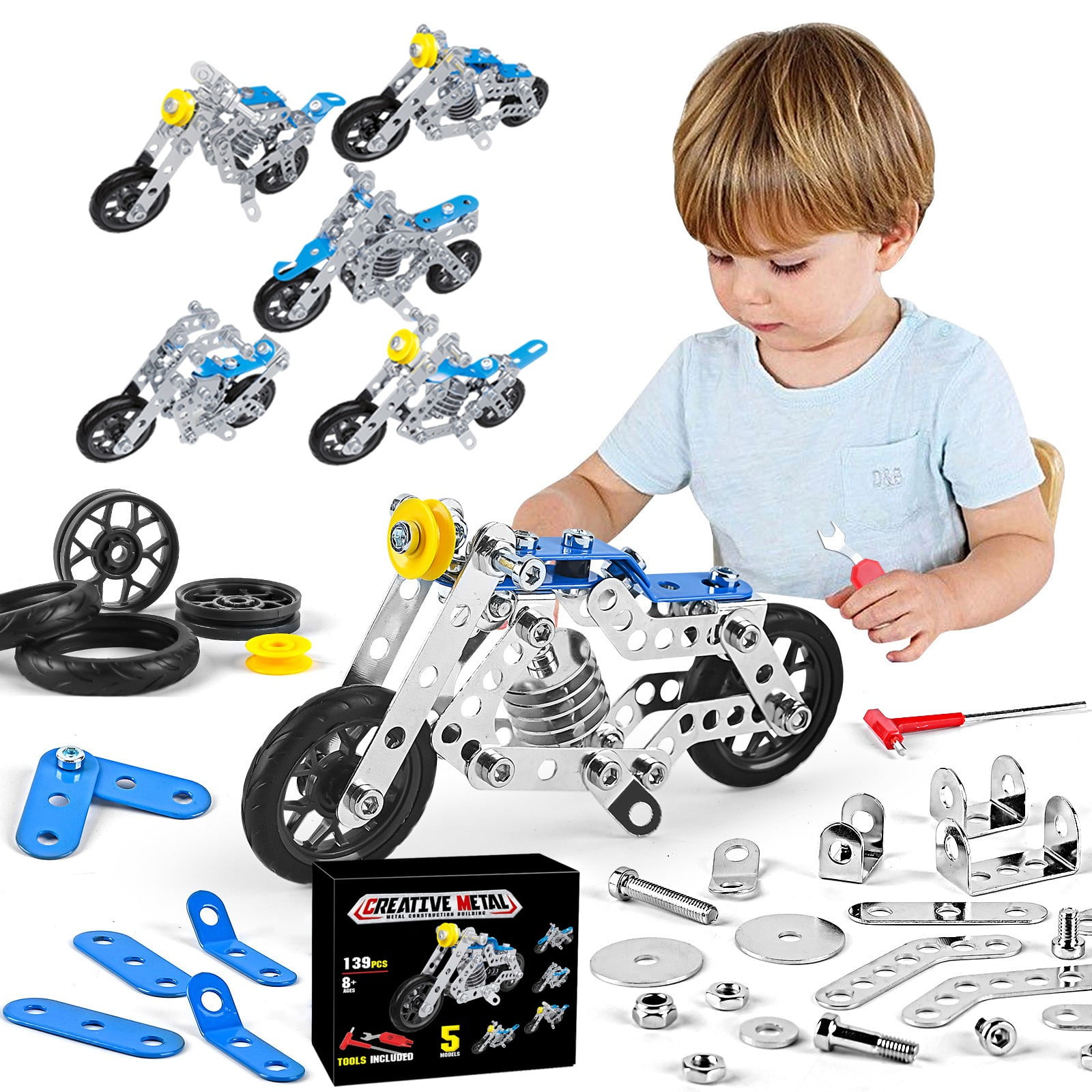 Usmixi 2024 5 In 1 Building Car Metal Model Kits STEM Building Toys ...