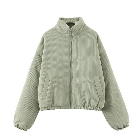 Usmixi 2025 Bomber Jacket for Women Womens Cotton Down Jacket Long Sleeve Casual Solid Warm Thickened Coat Open Front Zip Stand Neck Pocket Corduroy Outerwear Winter Bomber Jacket
