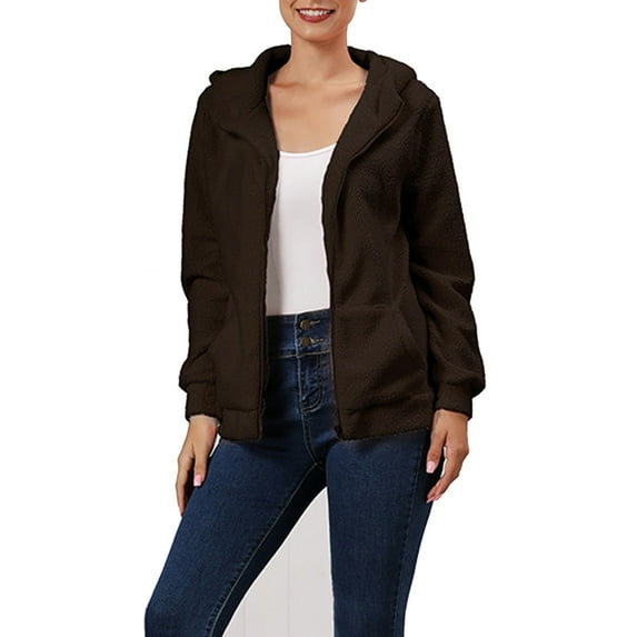 Usmixi 2025 Fleece Coat for Women Winter Womens Fuzzy Plush Jacket Plus Size Casual Solid Zip up Hooded Coat Long Sleeve Ladies Winter Cozy Fluffy Furry Outerwear with Pocket Weekly