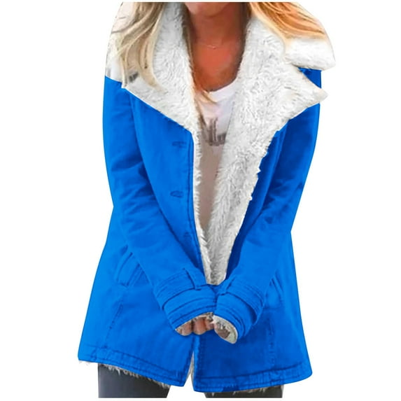Usmixi Womens Winter Plush Coat Casual Overcoat for Women Long Sleeve Open Button Down Solid Loose Outerwear Thickened Warm Lapel Fleece Lined Jacket Coats 2025 Plush Coat