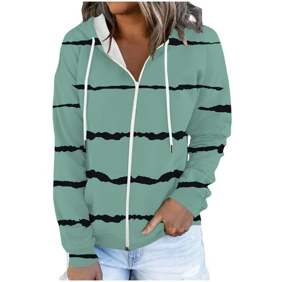 Usmixi 2025 Sweatshirt Coat for Women Winter Hooded Coat for Women Fashion Striped Print Zip up Drawstring Hoodies Tops Lightweight Casual Long Sleeve Fall Sweatshirt Outwear with Pocket Weekly