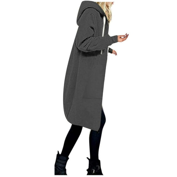 Usmixi 2025 Winter Womens Sweatshirt Coat Long Sweatshirt Coat for Women Casual Solid Plus Size Drawstring Hoodies Overcoat Tops Long Sleeve Open Zip up Hooded Jacket with Pocket