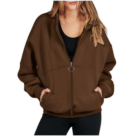 Usmixi 2025 Winter Womens Sweatshirt Coat Sweatshirt Jacket for Women Casual Solid Long Sleeve Stand Collar Coat Trendy Zip up Oversized Ladies Girls Outerwear with Pocket