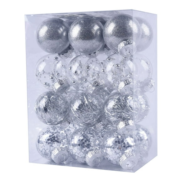 Usmixi 24pcs Shatterproof Christmas Ornaments Set, Christmas Decorative Hanging Ball Ornament with Stuffed Delicate Decorations, Xmas Tree Ball Ornaments for Wedding Party Holiday, Silver