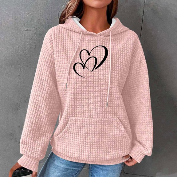 Usmixi Under $5 Hoodies for Women Winter Drawstring Hooded Sweatshirt for Women Plus Size Loose Casual Pocket Pullover Hoodies Sweater Fashion Heart Print Graphics Sweatshirt Tops