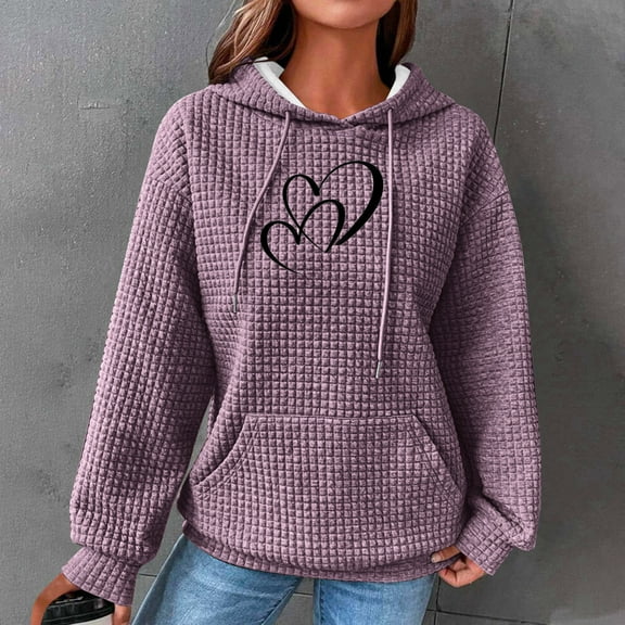 Usmixi Under $5 Hoodies for Women Winter Drawstring Hooded Sweatshirt for Women Plus Size Loose Casual Pocket Pullover Hoodies Sweater Fashion Heart Print Graphics Sweatshirt Tops