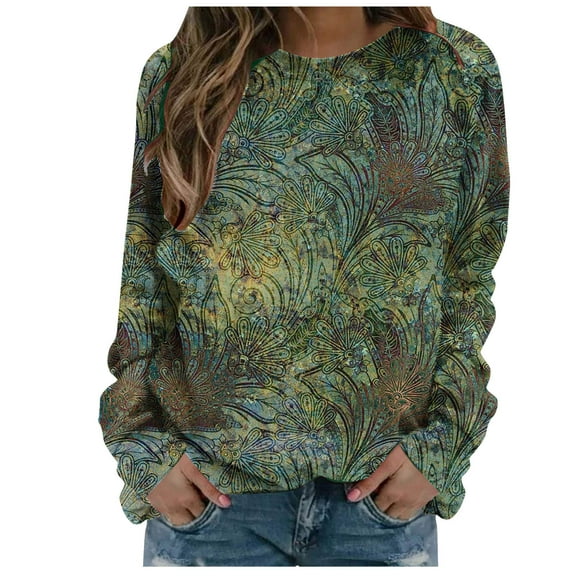 Usmixi Under $5 Sweatshirt for Women Winter Raglan Sleeve Crewneck Sweatshirt for Women Fall Loose Lightweight Long Sleeve Tshirts Fashion Plants Print Ladies Pullover Blouses Top