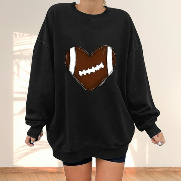 Usmixi Under $5 Sweatshirt for Women Winter Vintage Oversized Sweatshirt for Women Long Sleeve Crewneck Cozy Soft Fleece Sweatshirt Tosp Fashion Heart Baseball Print Loose Pullover