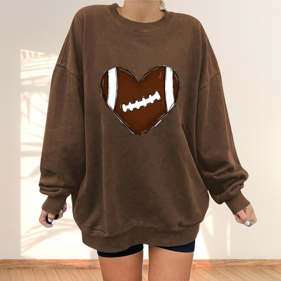 Usmixi Under $5 Sweatshirt for Women Winter Vintage Oversized Sweatshirt for Women Long Sleeve Crewneck Cozy Soft Fleece Sweatshirt Tosp Fashion Heart Baseball Print Loose Pullover