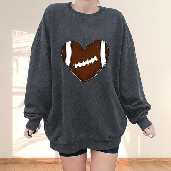 wycnly Under $5 Sweatshirt for Women Winter Vintage Oversized Sweatshirt for Women Long Sleeve Crewneck Cozy Soft Fleece Sweatshirt Tosp Fashion Heart Baseball Print Loose Pullover
