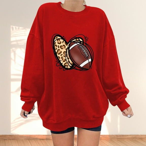 Usmixi Under $5 Sweatshirt for Women Winter Womens Oversized Sweatshirt Vintage Leopard Heart Baseball Graphics Pullover Tops Ladies Girls Long Sleeve Loose Fleece Crewneck Sweatshirt