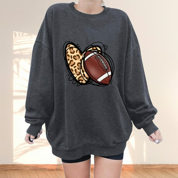 Usmixi Under $5 Sweatshirt for Women Winter Womens Oversized Sweatshirt Vintage Leopard Heart Baseball Graphics Pullover Tops Ladies Girls Long Sleeve Loose Fleece Crewneck Sweatshirt