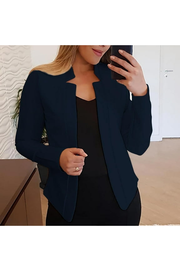 Usmixi Blazer Jackets for Women Suit Cardigan Jackets for Women Plus Size Casual Solid Stand Neck Long Sleeve Coats Office Business Open Front Blazer Coats Tops