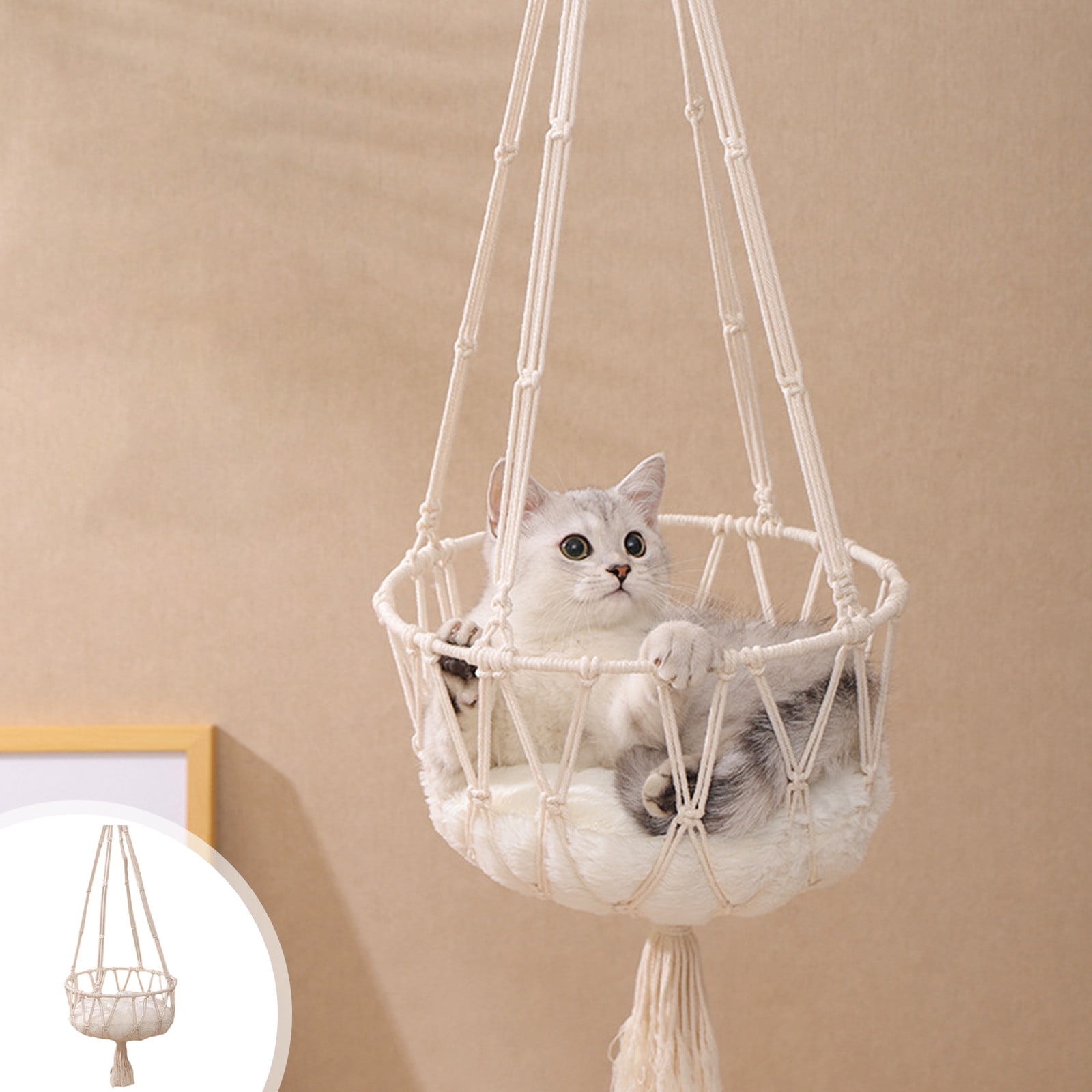 Cenadinz Cat Grey Wicker And Metal Hammock Bed For Small Cat With Green Cushion Ysgcw2500p07