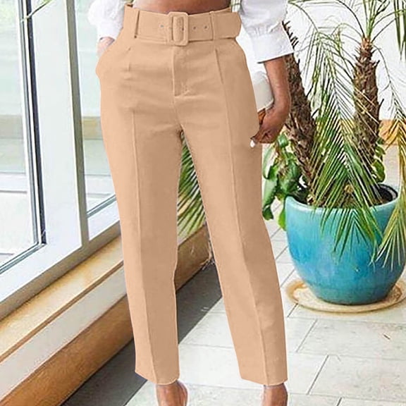 Usmixi Pants for Women Womens Suit Panst Business Casual Office Plus Size Straight Leg Blazer Long Pants Solid Mid Waist Pleated Pocket Trousers with Belt