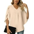 thumbnail image 1 of Usmixi Cute Tops for Women Elbow-Length V-Neck Solid T shirts Summer Casual Lightweight Loose Fit Comfy Chiffon Blouse Beige XL Clothes, 1 of 6