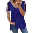 thumbnail image 1 of Usmixi Cute Tops for Women Short Sleeve V-Neck Solid T shirts Summer Lightweight Cold Shoulder Plus Size Tunic Blouse Blue XXXXXL Clothes, 1 of 6