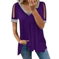 thumbnail image 1 of Usmixi Cute Tops for Women Short Sleeve V-Neck Solid T shirts Summer Lightweight Cold Shoulder Plus Size Tunic Blouse Purple XXXXL Clothes, 1 of 6