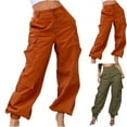 thumbnail image 1 of Usmixi Pants for Women Womens Jogger Cargo Pants Fashion Street Style Button Down Mid Waist Cargo Pants Casual Solid Loose Straight Leg Trousers with Pockets, 1 of 7