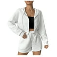thumbnail image 1 of Usmixi Womens 2 Piece Outfits Front Zip Hooded Coat 2 Piece Sets Casual Solid Drawstring Elastic Waist Shorts Outfits Sets Sports Running Lounge Sets Tracksuits Sets with Pocket Fall Saving, 1 of 7