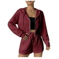 thumbnail image 1 of Usmixi 2 Piece Outfits for Women Front Zip Hooded Coat 2 Piece Sets Casual Solid Drawstring Elastic Waist Shorts Outfits Sets Sports Running Lounge Sets Tracksuits Sets with Pocket Holiday, 1 of 7