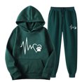 thumbnail image 1 of Usmixi Deals Womens Hoodies Sets Womens Sweatsuits Set Hooded Sweatshirt and Drawstring Jogger Pant 2 Piece Outfits Fashion ECG Print Plus Size Lounge Matching Set with Pocket Fall Saving, 1 of 2