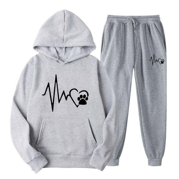 Usmixi Womens Hoodies Sets Womens Sweatsuits Set Hooded Sweatshirt and Drawstring Jogger Pant 2 Piece Outfits Fashion ECG Print Plus Size Lounge Matching Set with Pocket Fall Saving