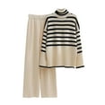 thumbnail image 1 of Usmixi Deals Womens Sweater Sets Turtleneck Sweater for Women Winter Cozy Knitted Pullover Sweater and Wide Leg Lounge Sets Fashion Striped Print 2 Piece Outfits Matching Set Fall Saving, 1 of 3