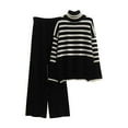 thumbnail image 1 of Usmixi Deals Womens Sweater Sets Turtleneck Sweater for Women Winter Cozy Knitted Pullover Sweater and Wide Leg Lounge Sets Fashion Striped Print 2 Piece Outfits Matching Set Fall Saving, 1 of 3