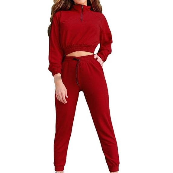 Usmixi Womens Sweatsuits Set 2 Piece Tracksuits Outfits Set for Women Plus Size Quarter Zip Pullover Cropped Sweatshirt and Drawstring Jogger Pant Lounge Sets with Pocket Fall Saving