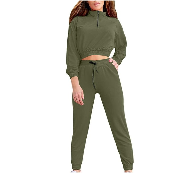 Usmixi Womens Sweatsuits Set 2 Piece Tracksuits Outfits Set for Women Plus Size Quarter Zip Pullover Cropped Sweatshirt and Drawstring Jogger Pant Lounge Sets with Pocket Fall Saving