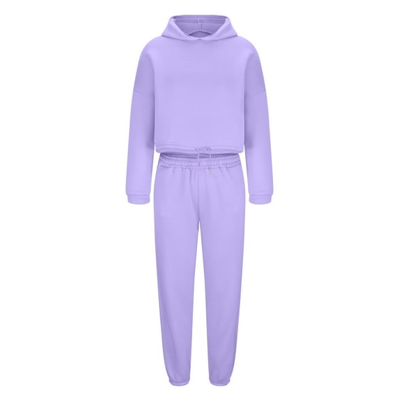 Usmixi Sweatsuits Set for Women Cropped Hoodies 2 Piece Sets for Women Sports Hooded Sweatshirt and Jogger Sweatpant Tracksuits Set Casual Solid Lounge Matching Set with Pocket Holiday