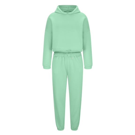 Usmixi Sweatsuits Set for Women Cropped Hoodies 2 Piece Sets for Women Sports Hooded Sweatshirt and Jogger Sweatpant Tracksuits Set Casual Solid Lounge Matching Set with Pocket