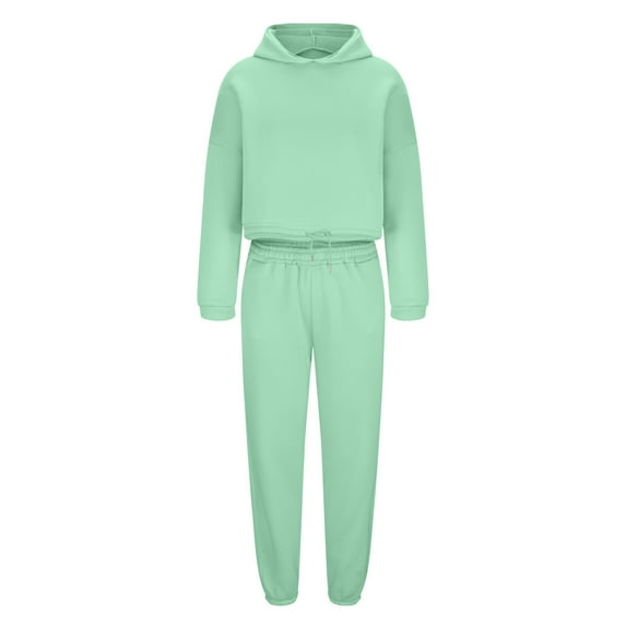 Usmixi Sweatsuits Set for Women Cropped Hoodies 2 Piece Sets for Women Sports Hooded Sweatshirt and Jogger Sweatpant Tracksuits Set Casual Solid Lounge Matching Set with Pocket