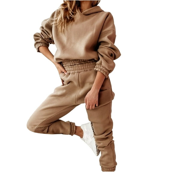 Usmixi Womens Sweatsuits Set Hoodies 2 Piece Outfits Set for Women Sports Hooded Sweatshirt and Elastic Waist Jogger Pant Tracksuit Sets Solid Casual Lounge Sets with Pocket Fall Saving