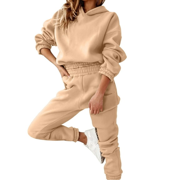 Usmixi Womens Sweatsuits Set Hoodies 2 Piece Outfits Set for Women Sports Hooded Sweatshirt and Elastic Waist Jogger Pant Tracksuit Sets Solid Casual Lounge Sets with Pocket Fall Saving