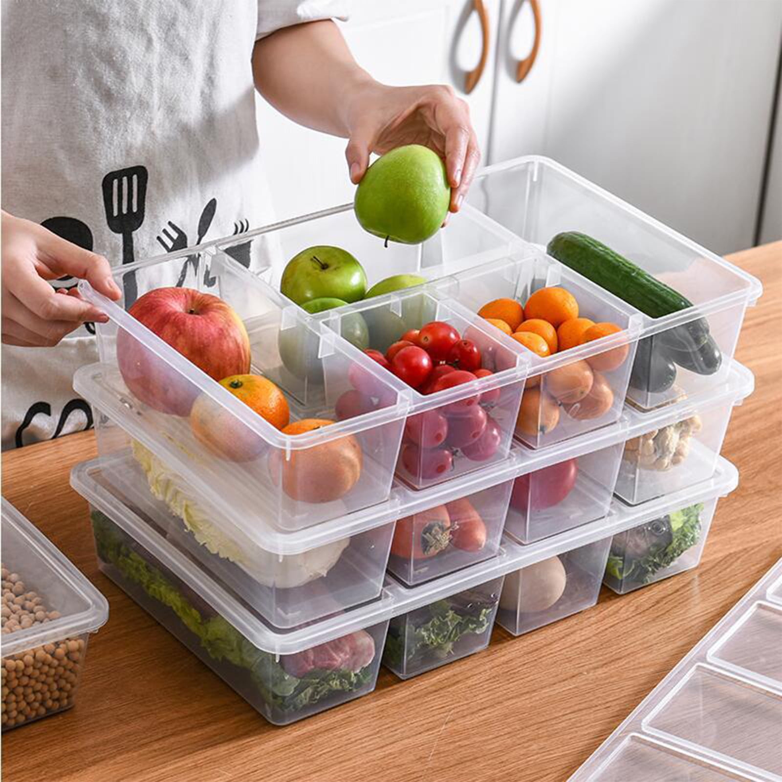 Usmixi Divided Veggie Tray with Lid, Fruit Storage Containers for