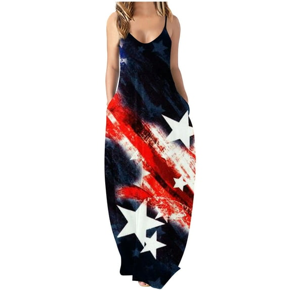 Usmixi Dresses for Women 2023 Beach Fashion Loose Pocket Spaghetti Strap Boho Long Dresses Sleeveless V-Neck Face Graphics Print Summer Maxi Formal Dress On sale