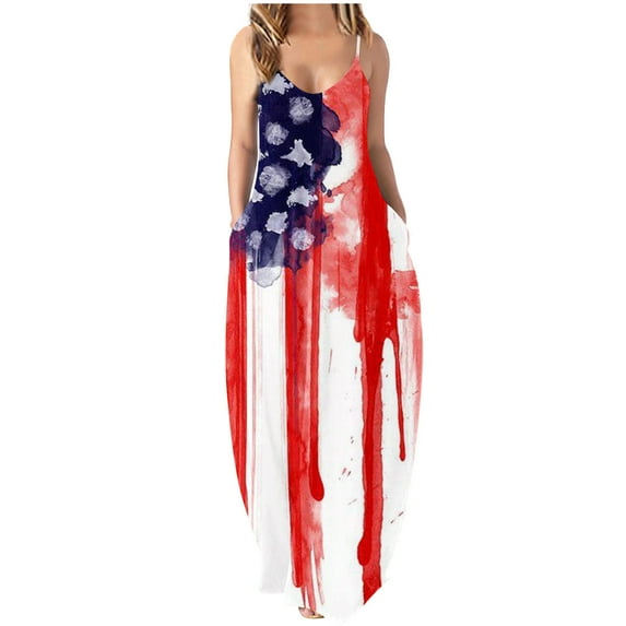 Usmixi Dresses for Women 2023 Beach Fashion Loose Pocket Spaghetti Strap Boho Long Dresses Sleeveless V-Neck Face Graphics Print Summer Maxi Formal Dress On sale