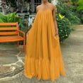 thumbnail image 1 of Usmixi Dresses for Women Plus Size Flowy Big Swing Boho Spaghetti Strap Long Dresses for Beach Sleeveless V-Neck Solid Summer Maxi Formal Dress Yellow XXXXXL, 1 of 7