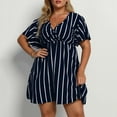 thumbnail image 1 of Usmixi Dresses for Women 2023 Elastic Waist Hem Swing Plus Size Wrap Short Dresses Short Sleeve V-Neck Striped Print Summer Mini Sun Dress Navy XXXL, 1 of 7