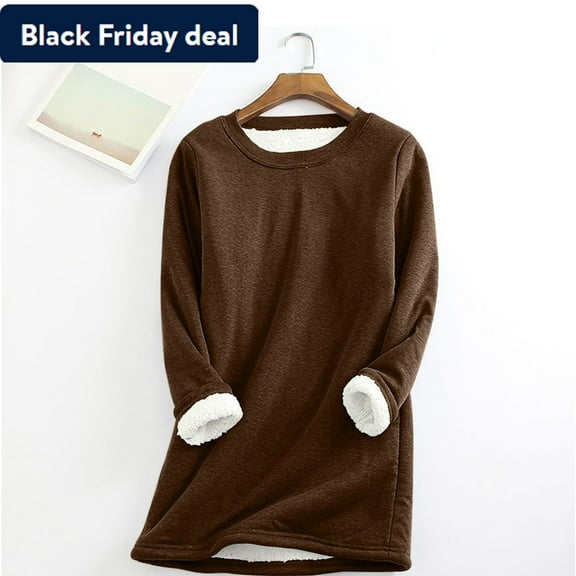 Usmixi Fall Fashion 2023 Womens Sweatshirt Womens Thickened Fleece Sweatshirt Plus Size Casual Cozy Lamb Wool Plush Pullover Sweater Trendy Solid Winter Long Sleeve Sweatshirt Tops Weekly