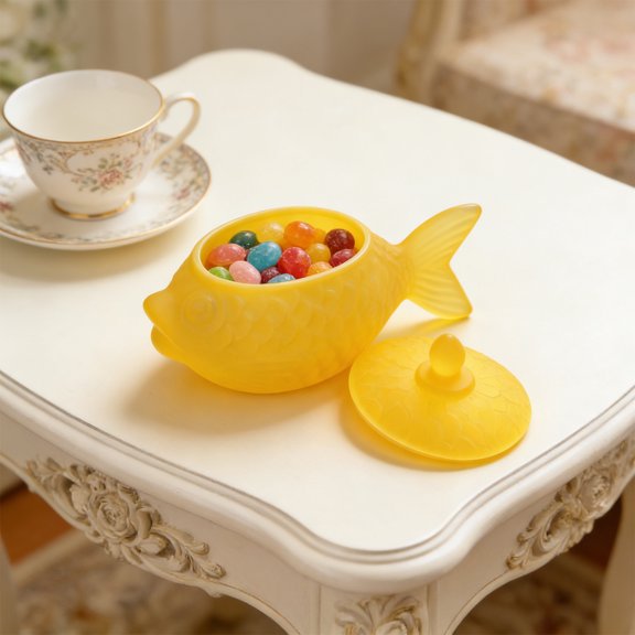Usmixi Fish Shaped Glass Storage Jar with Lid Decorative Canister for Candy Snacks Coffee Beans Tea and Small Items Handcrafted Look Countertop Organizer Gift 1 Piece