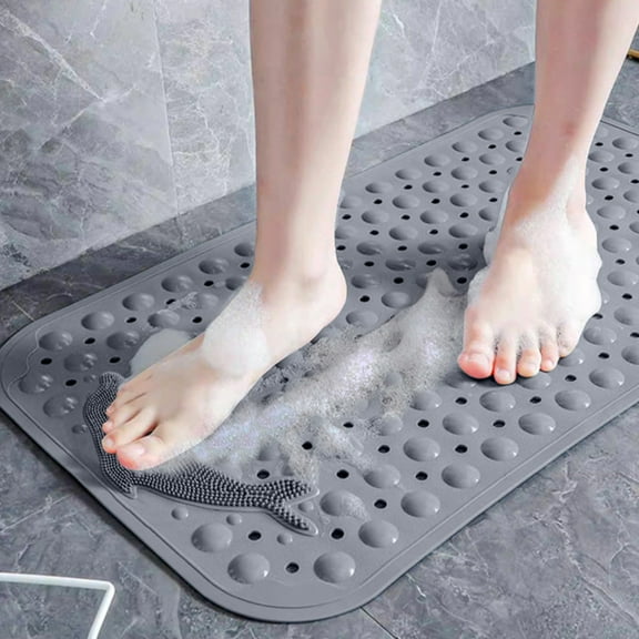 ZZkhGo Foot Scrubber Shower Mat with Pumice Feet Scrub Stone, Oval Bathtub Mat with Antislip Suction Cups and Drain Holes, Non Slip Bath Floor Mats for Feet Massage