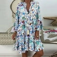 thumbnail image 1 of Usmixi Formal Dresses for Women Beach Loose Flowy Ruffle Swing Tunic Midi Dress V-Neck 3/4 Sleeve Striped Print 2023 Summer Knee-Length Dresses Light Blue l, 1 of 6
