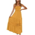 thumbnail image 1 of Usmixi Formal Dresses for Women Evening Party Prom Elegant Lace Patchwork Swing Strapless Long Dresses Tube Top Sleeveless Solid 2023 Summer Maxi Dress Yellow m, 1 of 7