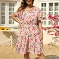 thumbnail image 1 of Usmixi Formal Dresses for Women Party Vintage Elastic Waist Ruffle Swing Plus Size A Line Dresses Square Neck Short Sleeve Floral Summer Mini Dress Pink XXL, 1 of 7