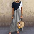 thumbnail image 1 of Usmixi Formal Dresses for Women Short Sleeve Round Neck Color Patchwork Summer Maxi Dresses High Waist Pleated Swing Tunic Long Dress Gray S Up to 65% off, 1 of 7