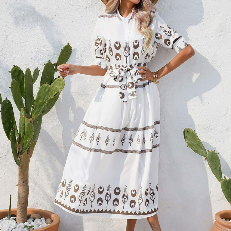 New Round Neck Print Cropped Sleeve A-Line Dress New Round Neck Print Cropped Sleeve A-Line Dress