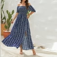 thumbnail image 1 of Usmixi Formal Dresses for Women Short Sleeve Square Neck Striped Print Summer Maxi Dresses Beach Holiday Elastic Waist Slit Party Dress Blue S Up to 65% off, 1 of 7